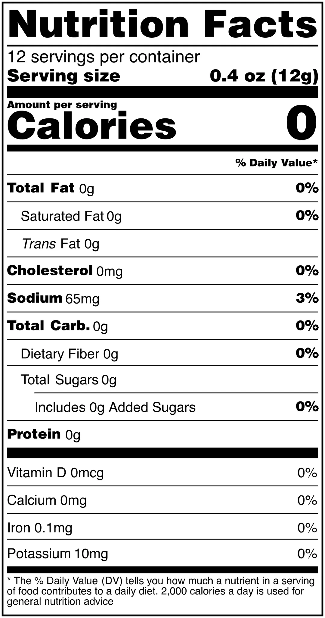 Bootsie's Buzz Buzz hot sauce Nutrition facts label with serving size, calories, and various nutrient values.