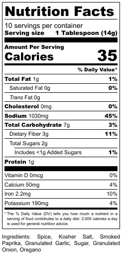 Nutrition facts label for a product with detailed calorie count and nutritional information.