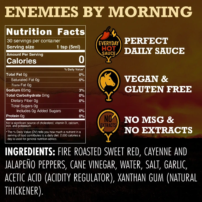 Nutrition facts and ingredients of Elijah's Enemies by morning hot sauce