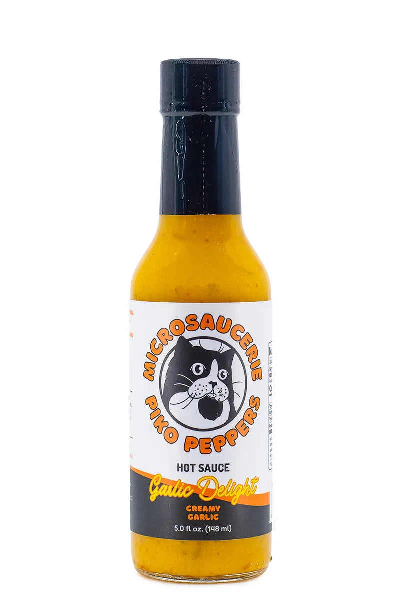 Piko Peppers Garlic Delight Hot sauce bottle