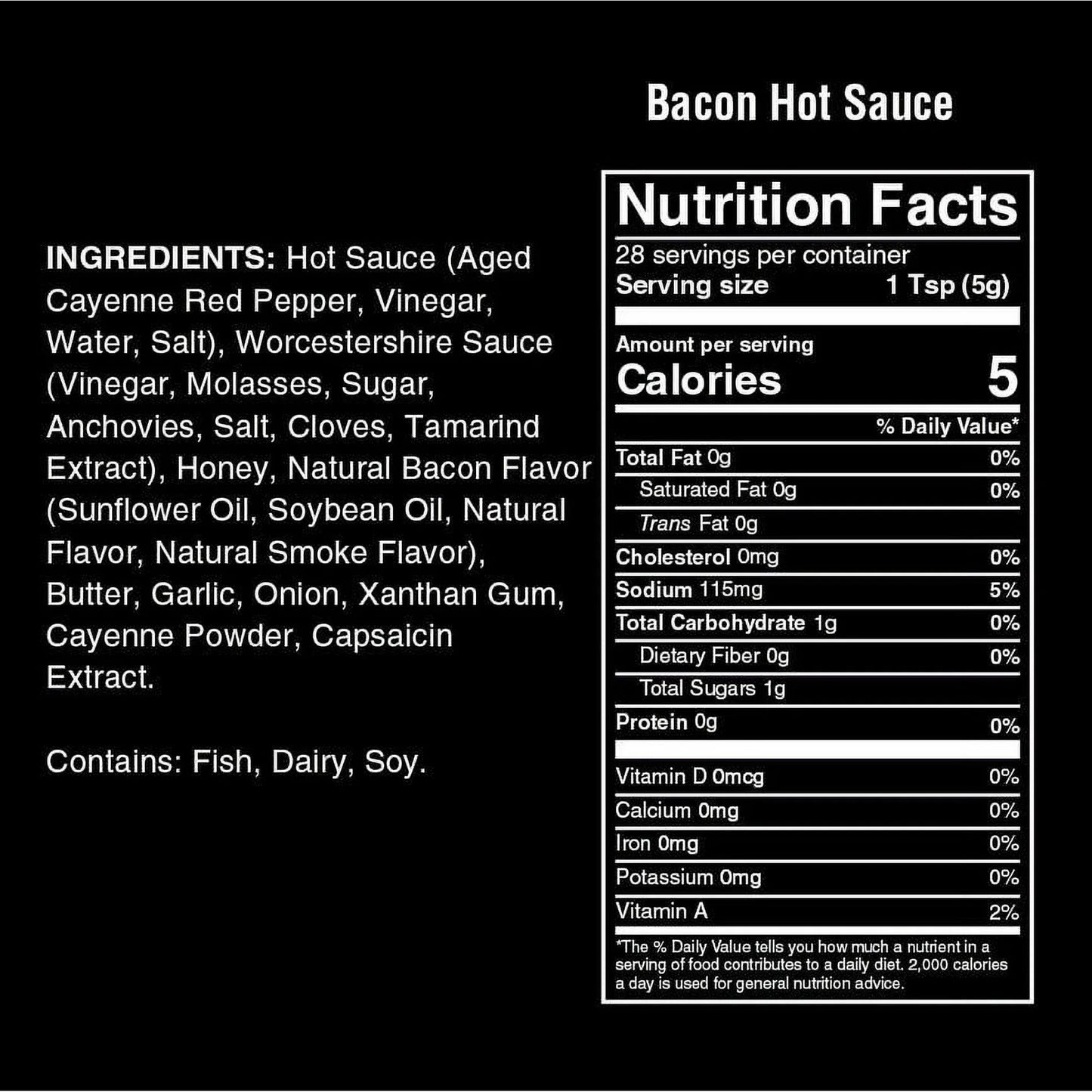Rocky's Bacon Hot Sauce Ingredients