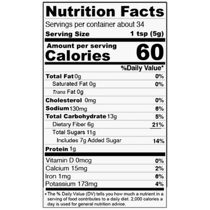 Nutrition Facts for Rosies bacon flavored hot sauce