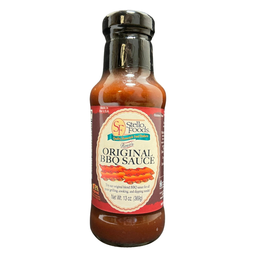 Bottle of Stello Foods Original BBQ Sauce on a white background