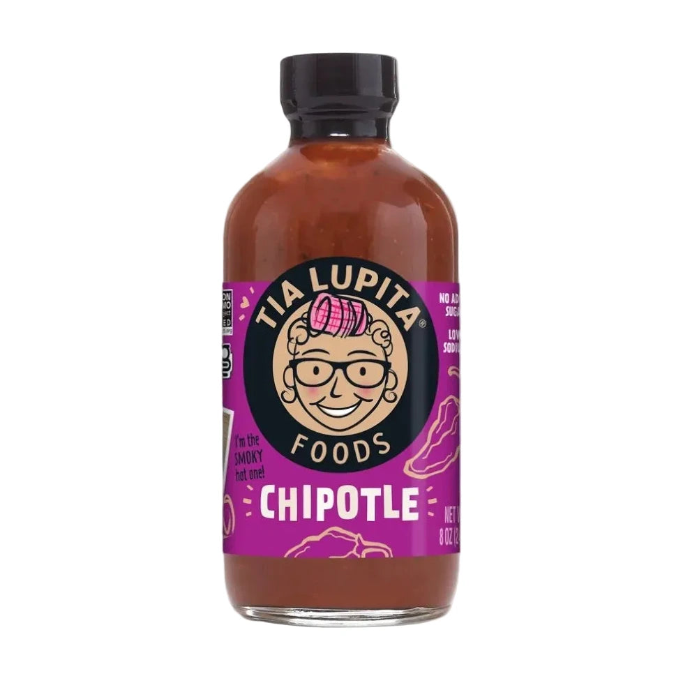 Bottle of Tia Lupita Chipotle sauce on a white background