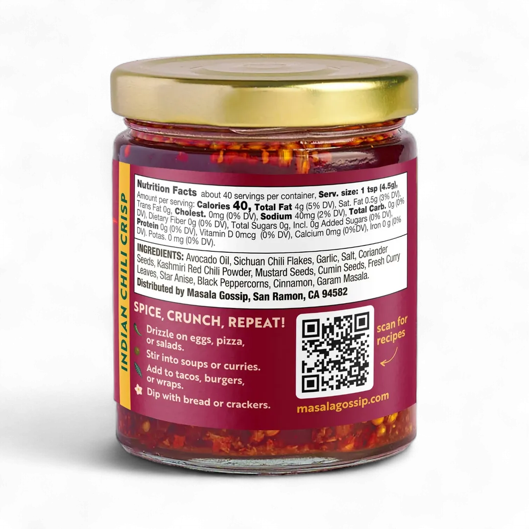 Jar of spicy food with nutritional facts and ingredients listed on a white background