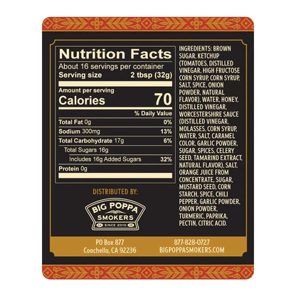 Nutrition facts label with ingredients list for a product distributed by Big Poppa Smokers.