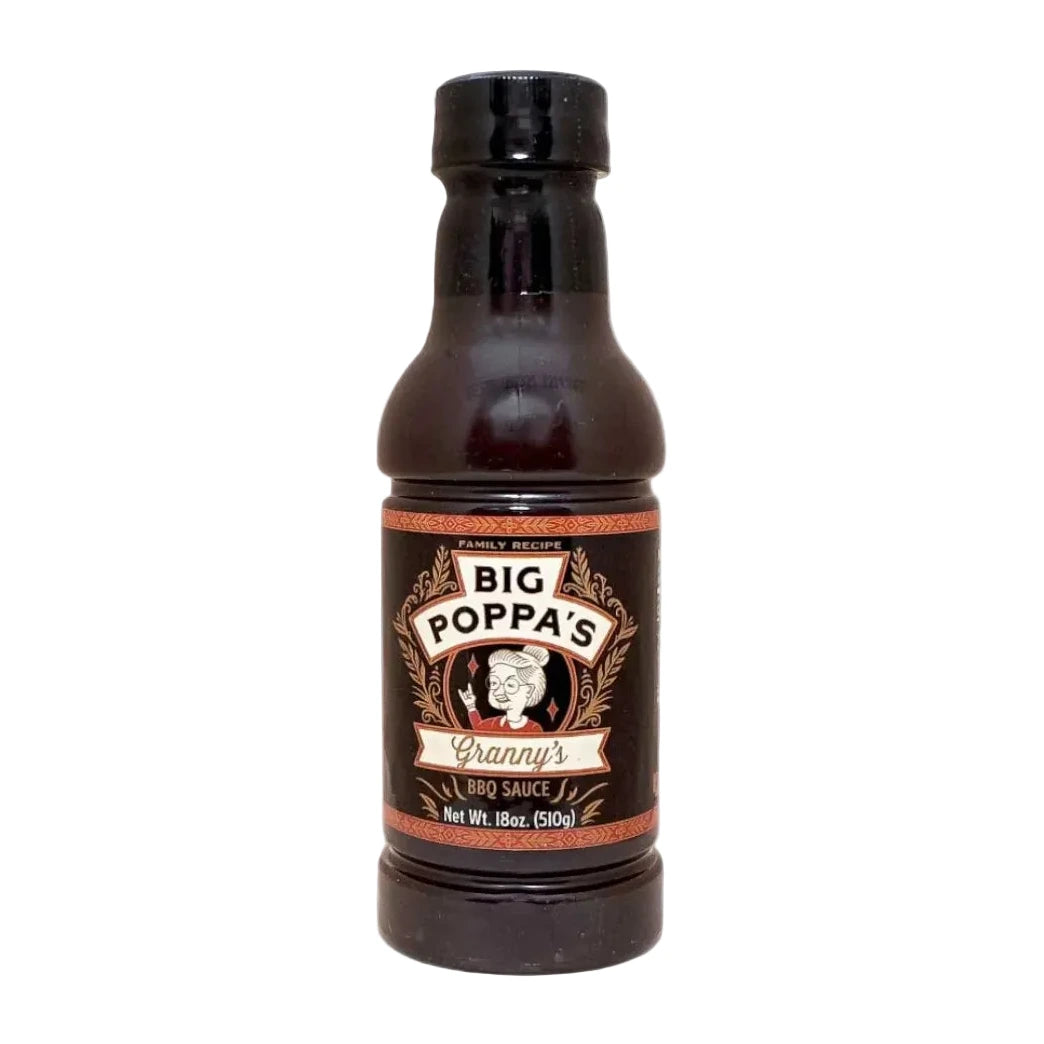 Bottle of Big Poppa's BBQ Sauce on a white background
