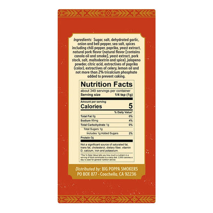 Nutrition facts label on a red and gold product packaging with text and a visible brand name.