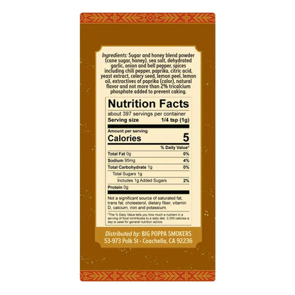 Nutrition facts label on a product packaging with a brown border.