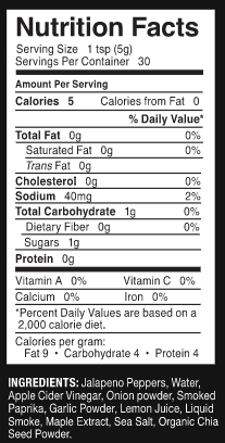 Nutrition facts label for a product with minimal ingredients
