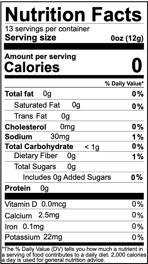 Bootsies Fire Roasted Fresno hot sauce Nutrition facts label with serving size, calories, and various nutrients per serving