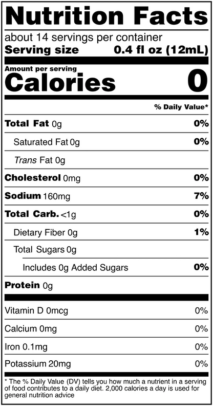 Nutrition facts label for a bottle of Bootsie's Hot Dog Party hot sauce