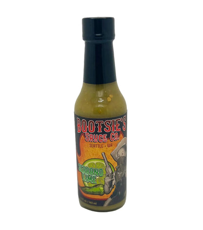 Bottle of Bootsie's Sauce Co. hot sauce on a white background