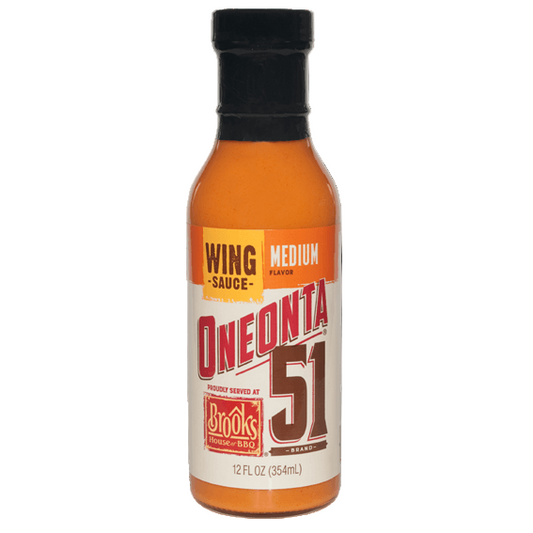 Bottle of Oneonta 51 wing sauce on a white background