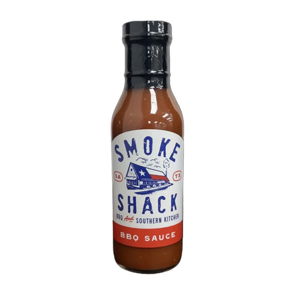 Bottle of Smoke Shack BBQ Sauce on a white background