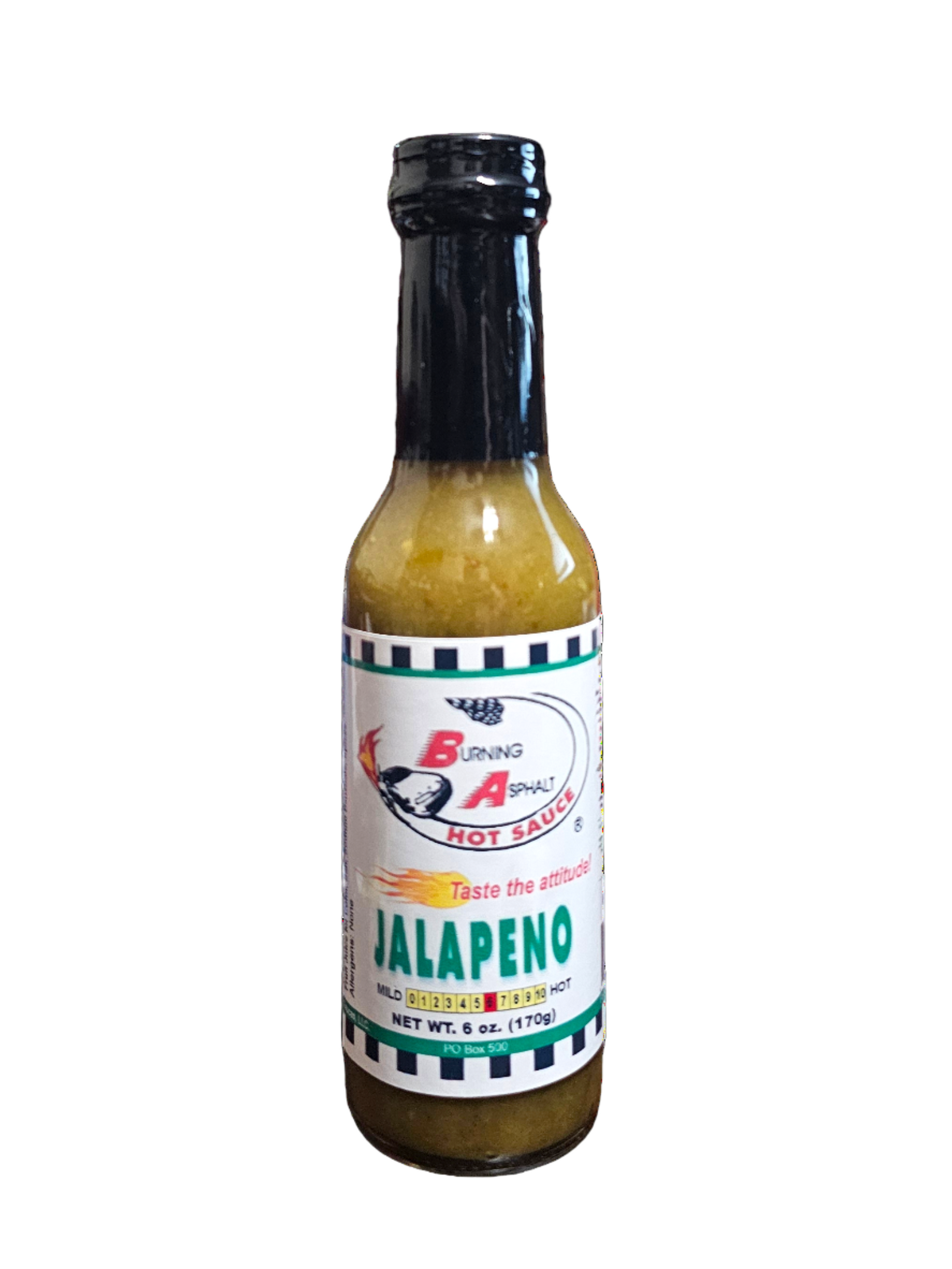 Bottle of jalapeno hot sauce on a white background