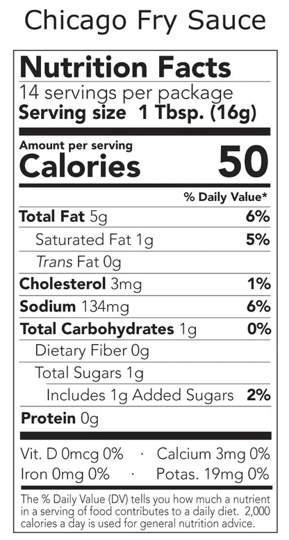 Nutrition Facts For Chicago Fry Sauce
