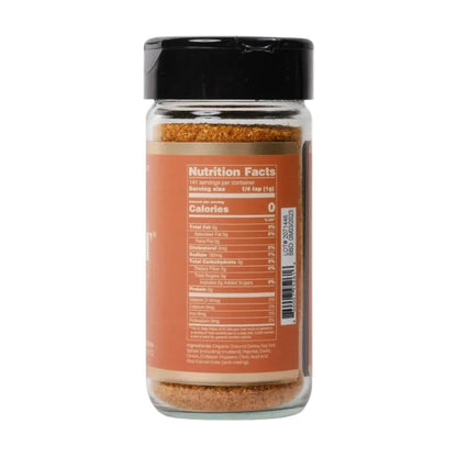 Spice jar with nutrition facts label on a white background