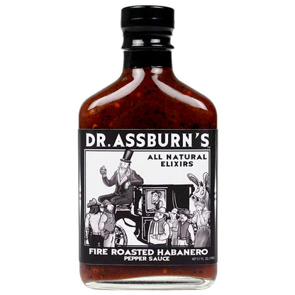 Bottle of Dr. Assburn's Fire Roasted Habanero Pepper Sauce on a white background