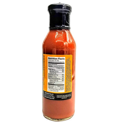 Bottle of hot sauce with a nutrition facts label 