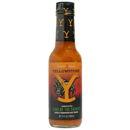 Bottle of Yellowstone hot sauce on a white background