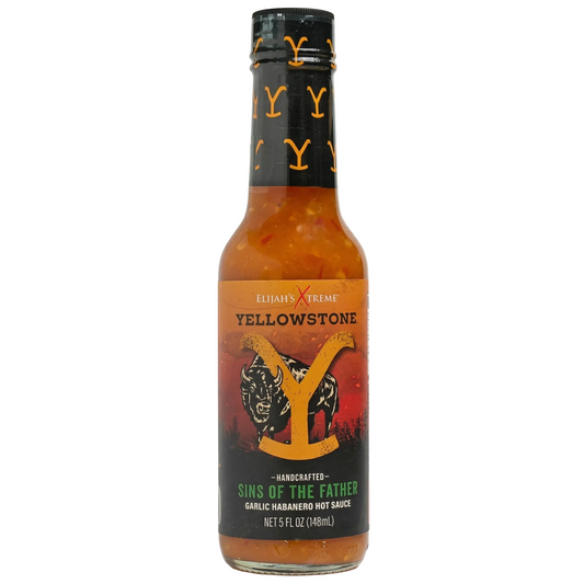 Bottle of Yellowstone hot sauce on a white background