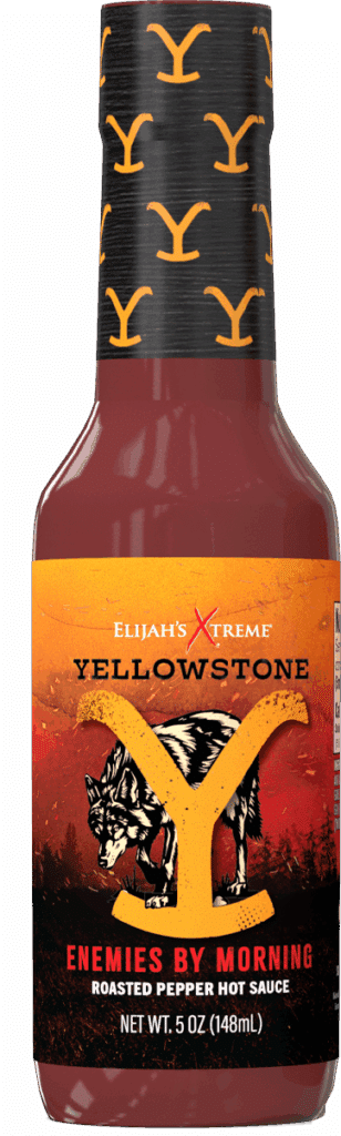 Yellowstone hot sauce bottle with black and orange label