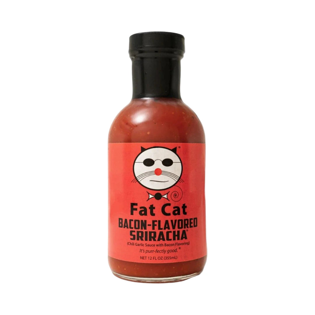 Bottle of Fat Cat Bacon-Flavored Sriracha hot sauce