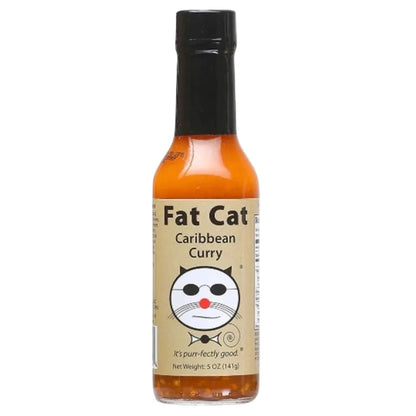 Fat Cat Caribbean Curry sauce bottle on a white background