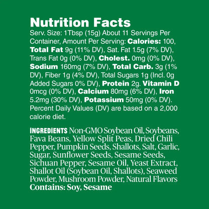 Nutrition facts label for Fly By Jing Xtra Crunchy Chili Crisp