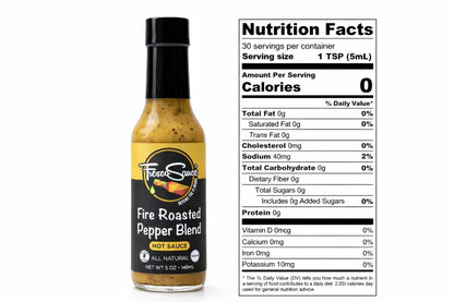 Hot sauce bottle with nutrition label on a white background