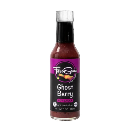 Bottle of Fierce Sauce Ghost Berry hot sauce on a white background