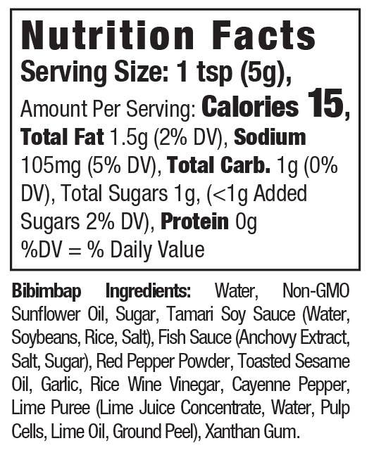 Nutrition facts label for HYCH Bibimbap Korean Hot Sauce