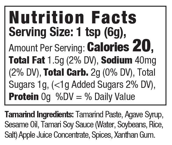 Nutrition facts label for a product with tamarind ingredients.