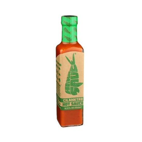 Hank Cilanktro Hot sauce bottle with green cap on a white background