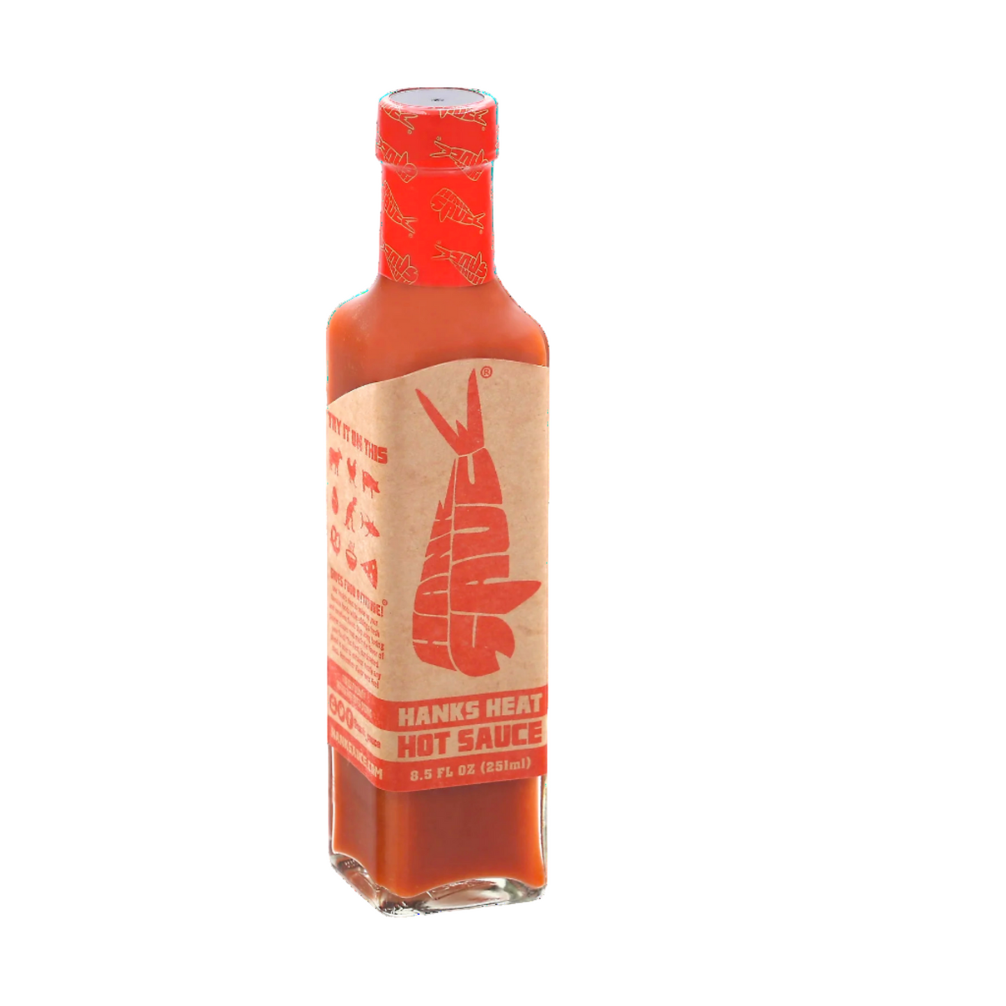 Hanks Heat hot sauce bottle with red label on a white background