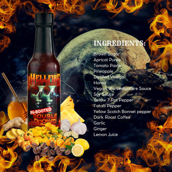 Hellfire hot sauce bottle with ingredients listed 