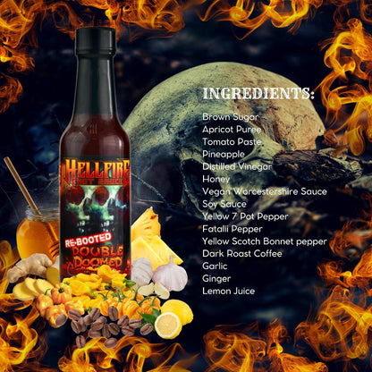 Hellfire hot sauce bottle with ingredients listed 
