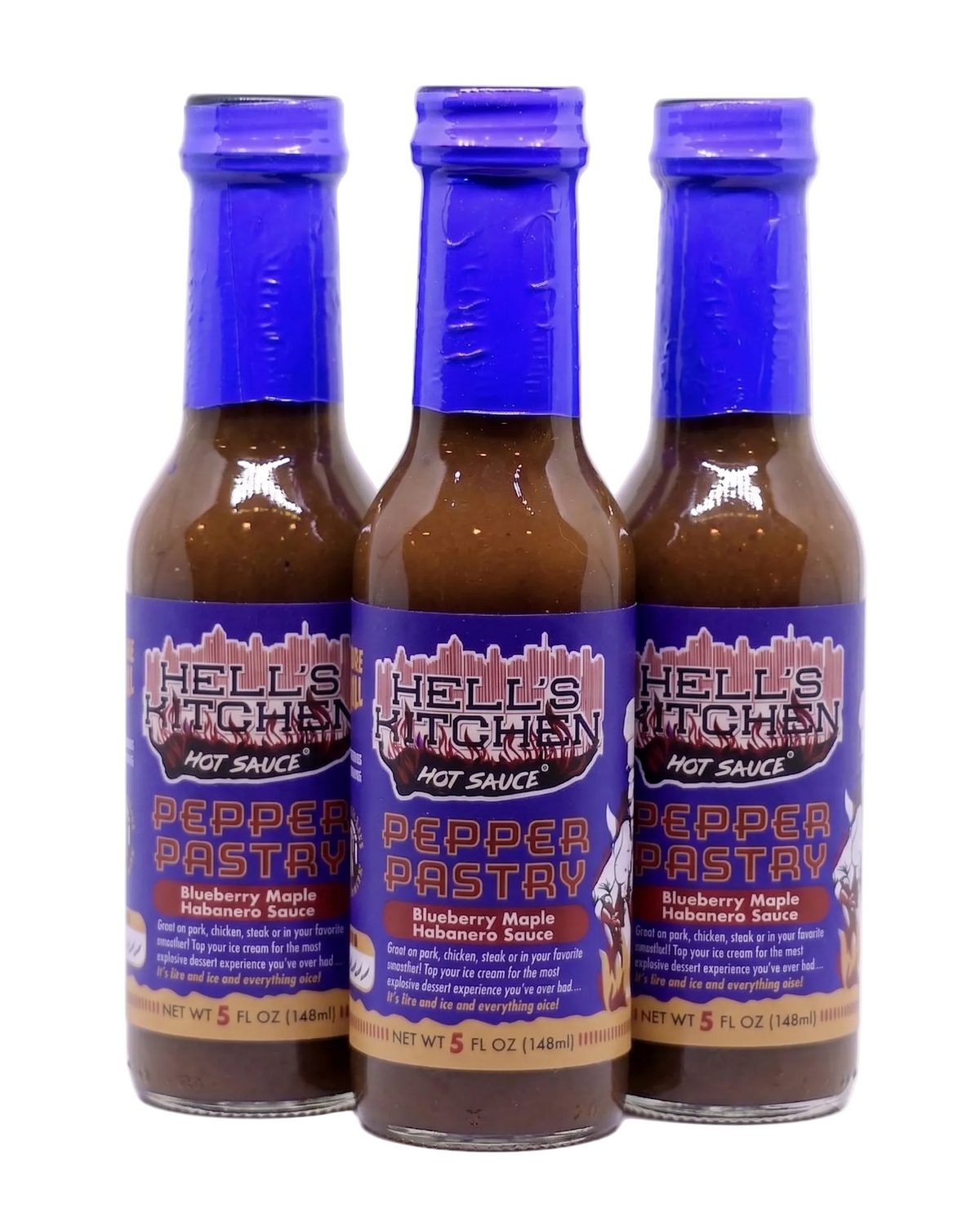 Hell's Kitchen Pepper Pastry Blueberry Maple Habanero Hot Sauce 3 Pack
