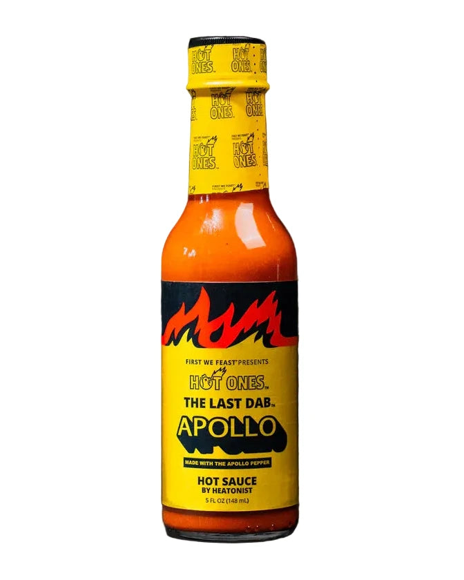 The Last Dab Apollo Pepper Hot sauce bottle with yellow label 