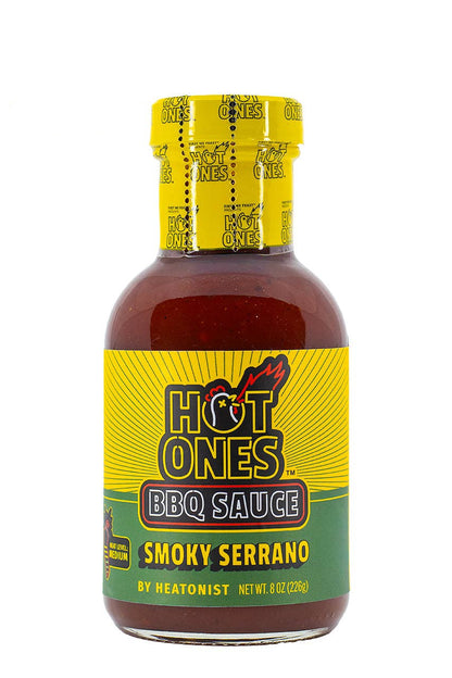 Hot Ones BBQ Sauce bottle with yellow label on a white background