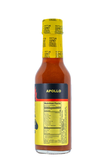 Last Dab Apollo Hot sauce bottle with yellow label on a white background