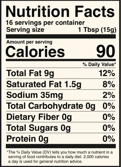 Nutrition facts label for a product with 90 calories per serving