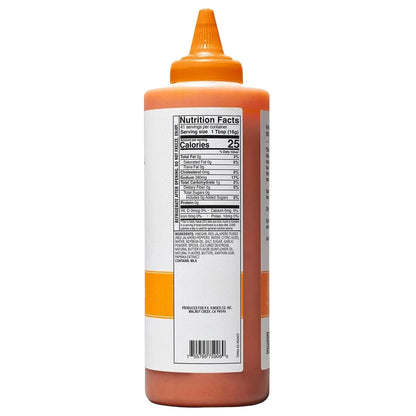 Kinder's Buttery Wing Sauce Squeeze bottle with orange cap and label on a white background