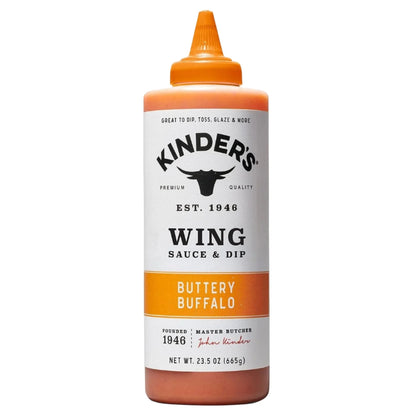 Bottle of Kinder's Buttery Buffalo Wing Sauce & Dip on a white background