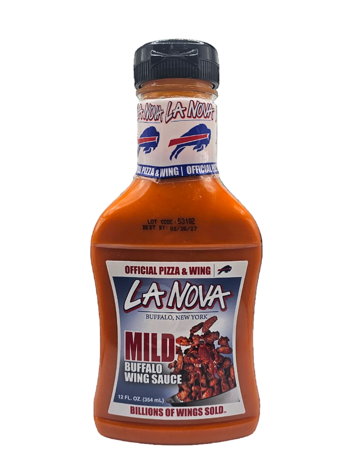 Bottle of La Nova Mild Buffalo Wing Sauce on a white background