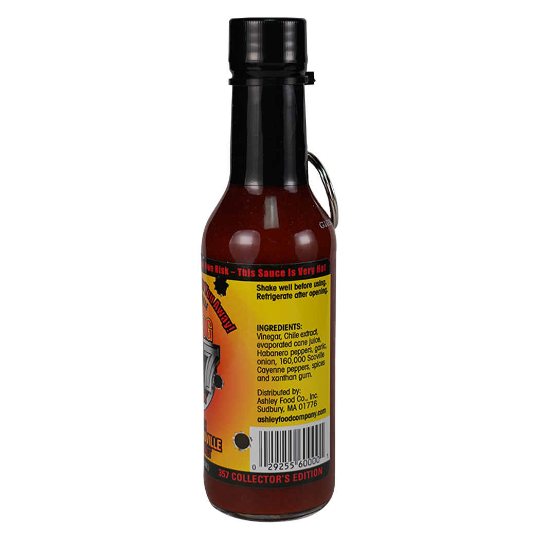 A 50th collector's edition bottle of Ashley Food Co. habanero pepper sauce, showing the back label with ingredients and barcode on a white background.