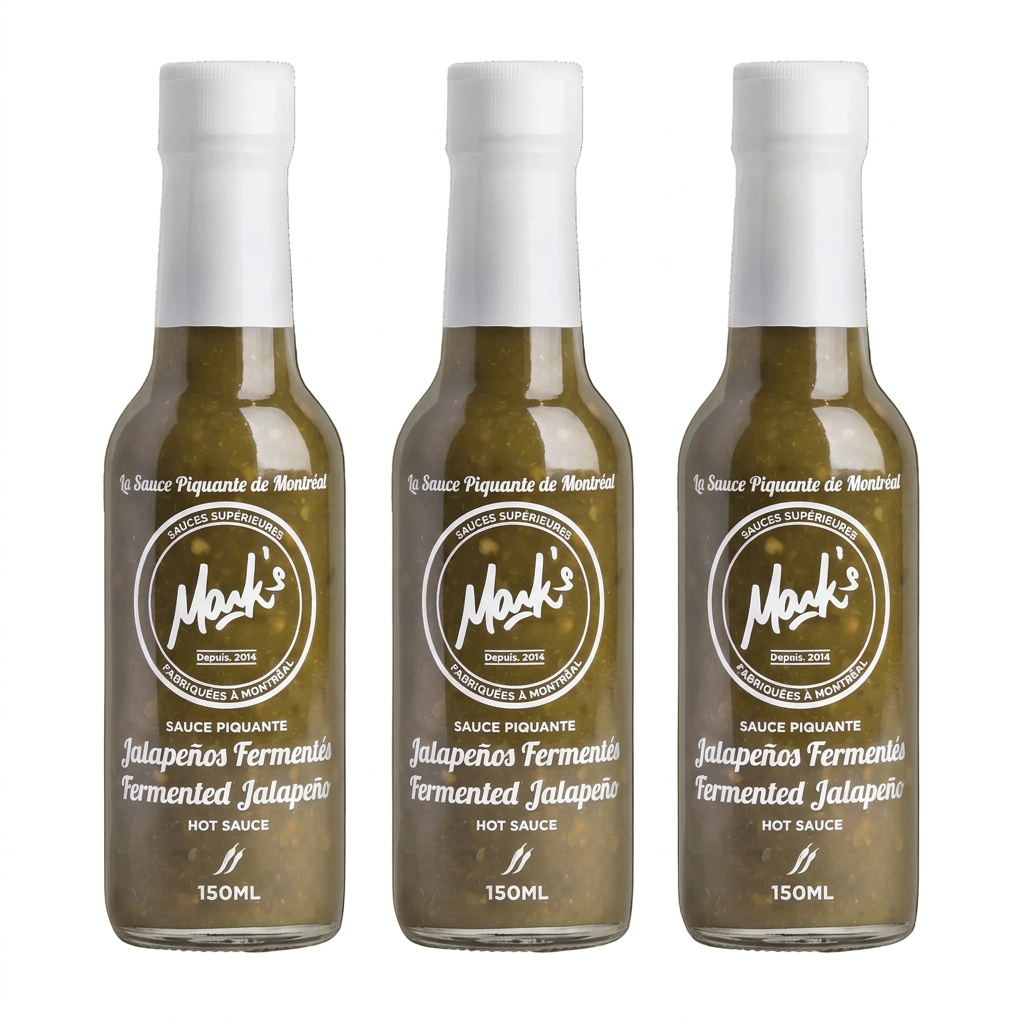 Three Mark’s Fermented Jalapeño bottles side by side