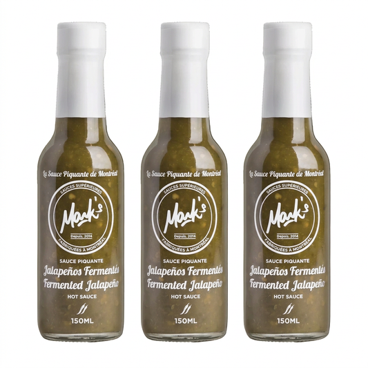 Three Mark’s Fermented Jalapeño bottles side by side