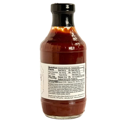 Bottle of barbecue sauce with a nutrition label on a white background